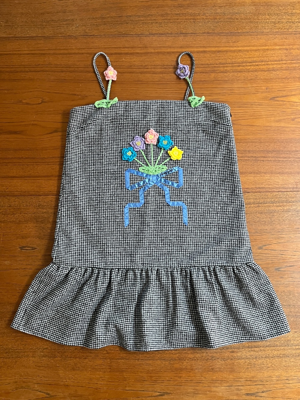 NWOT Teddy Fresh Houndstooth Drop Waist Dress Crochet Bouquet Sz L Maximalism